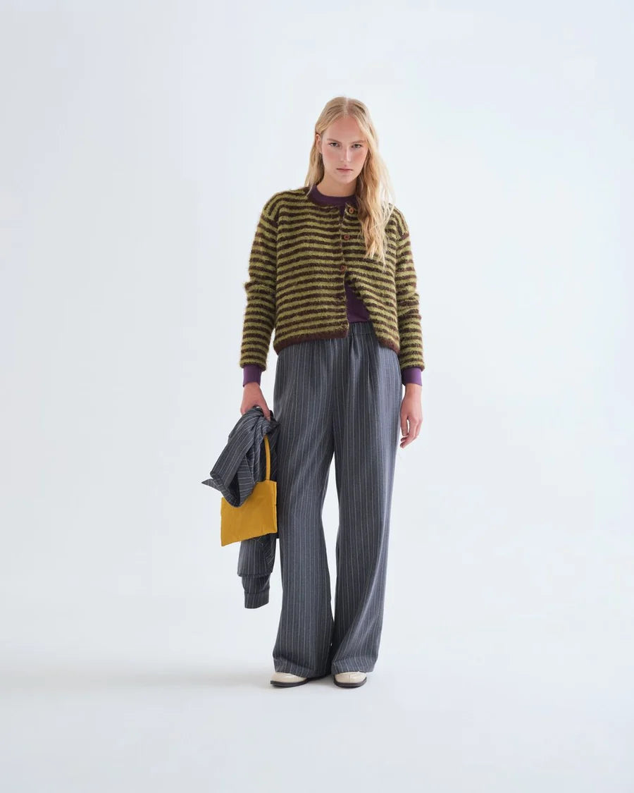 Compania Fantastica 10238 Stripe Cardigan - Chocolate/Lime