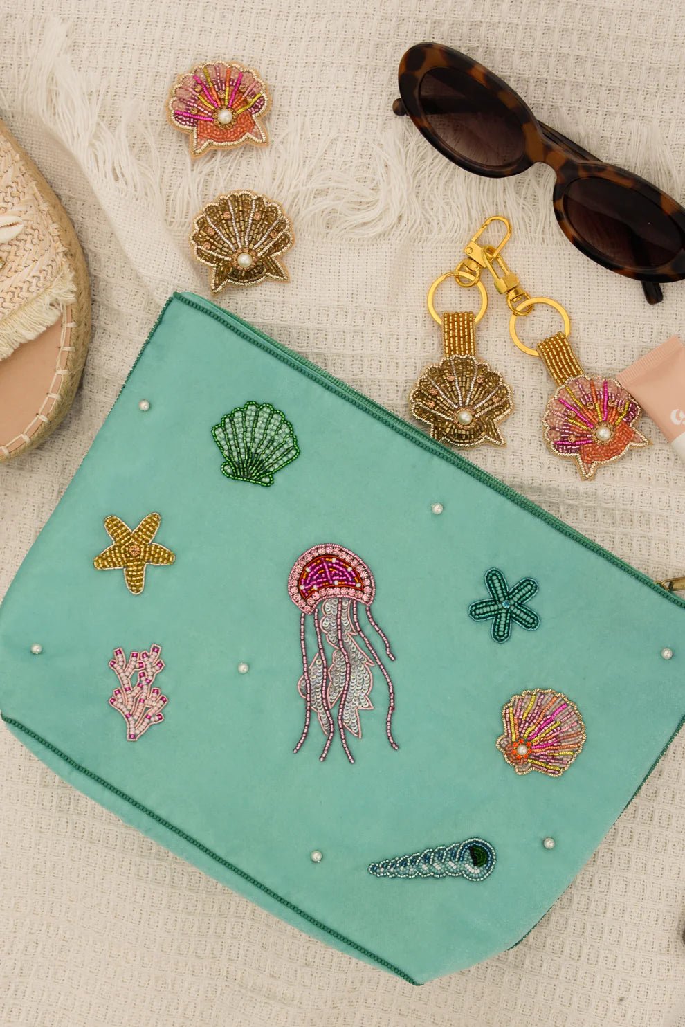picture of My Doris Medium Velvet Beaded Pouch - Aqua New Sea Scene - Number Two - womens - fashion - accessories - My Doris 2