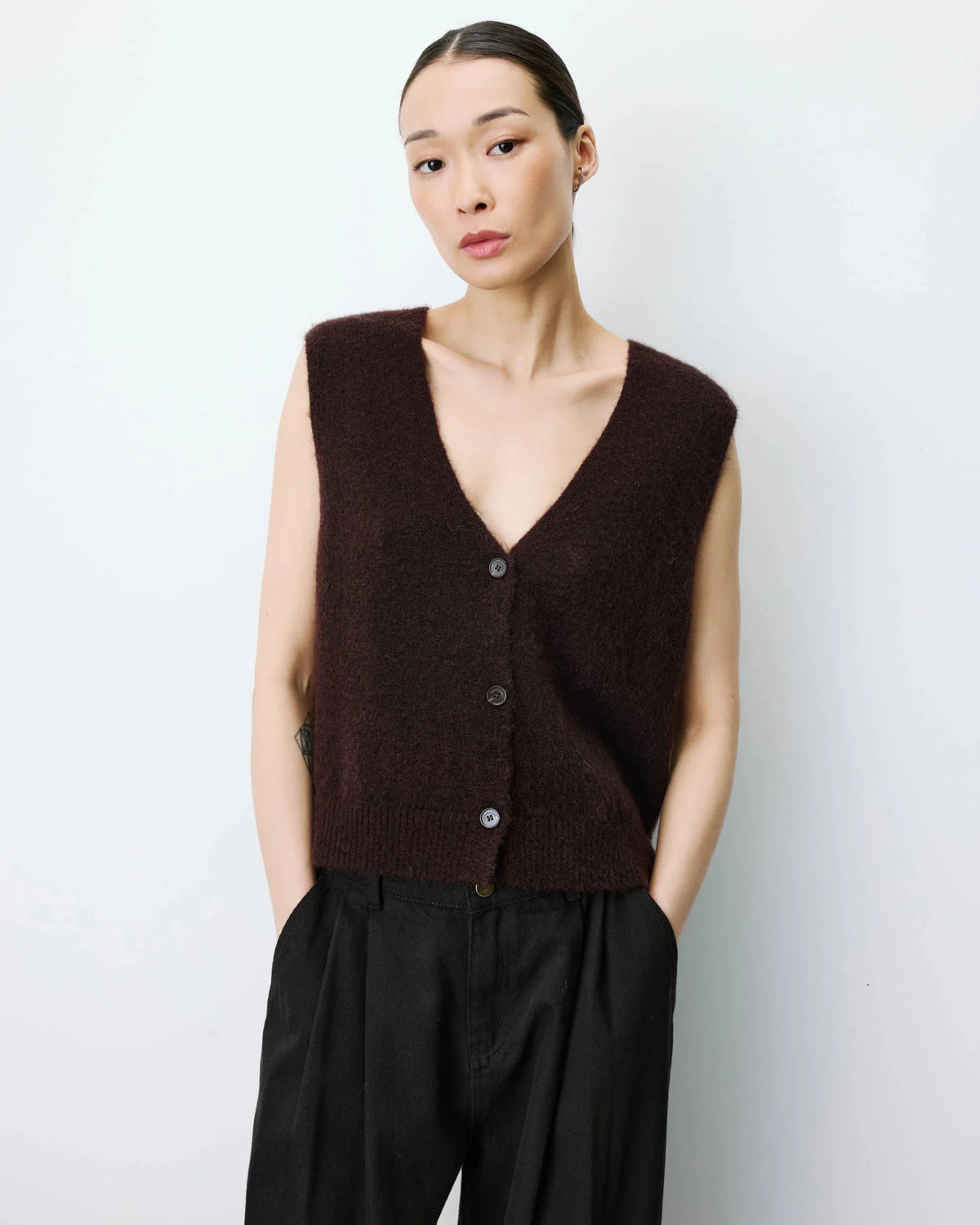 picture of Grace & Mila NARS Knit Tank W/Buttons - Chocolate - Number Two - womens - fashion - clothing - Grace & Mila 1