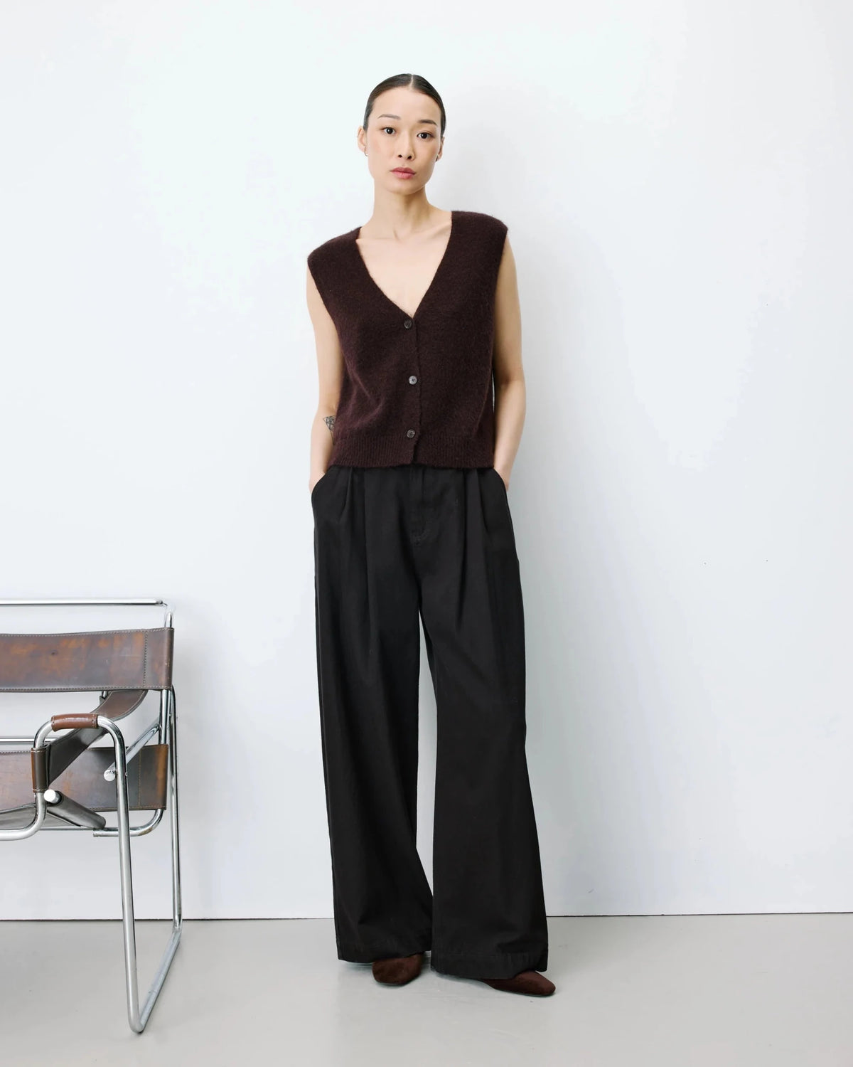 picture of Grace & Mila NARS Knit Tank W/Buttons - Chocolate - Number Two - womens - fashion - clothing - Grace & Mila 3