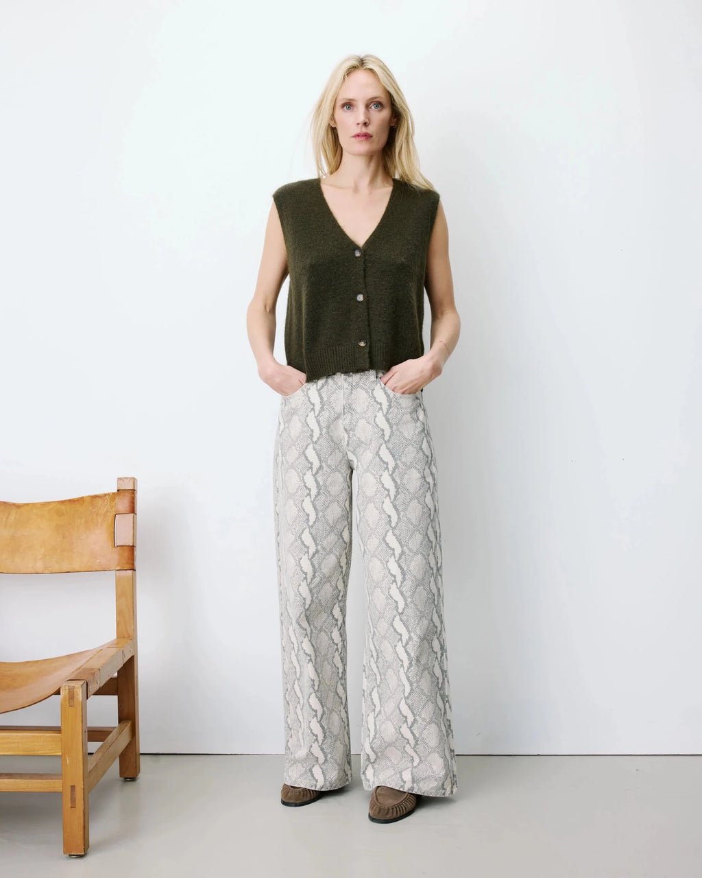 picture of Grace & Mila NARS Knit Tank W/Buttons - Khaki - Number Two - womens - fashion - clothing - Grace & Mila 3