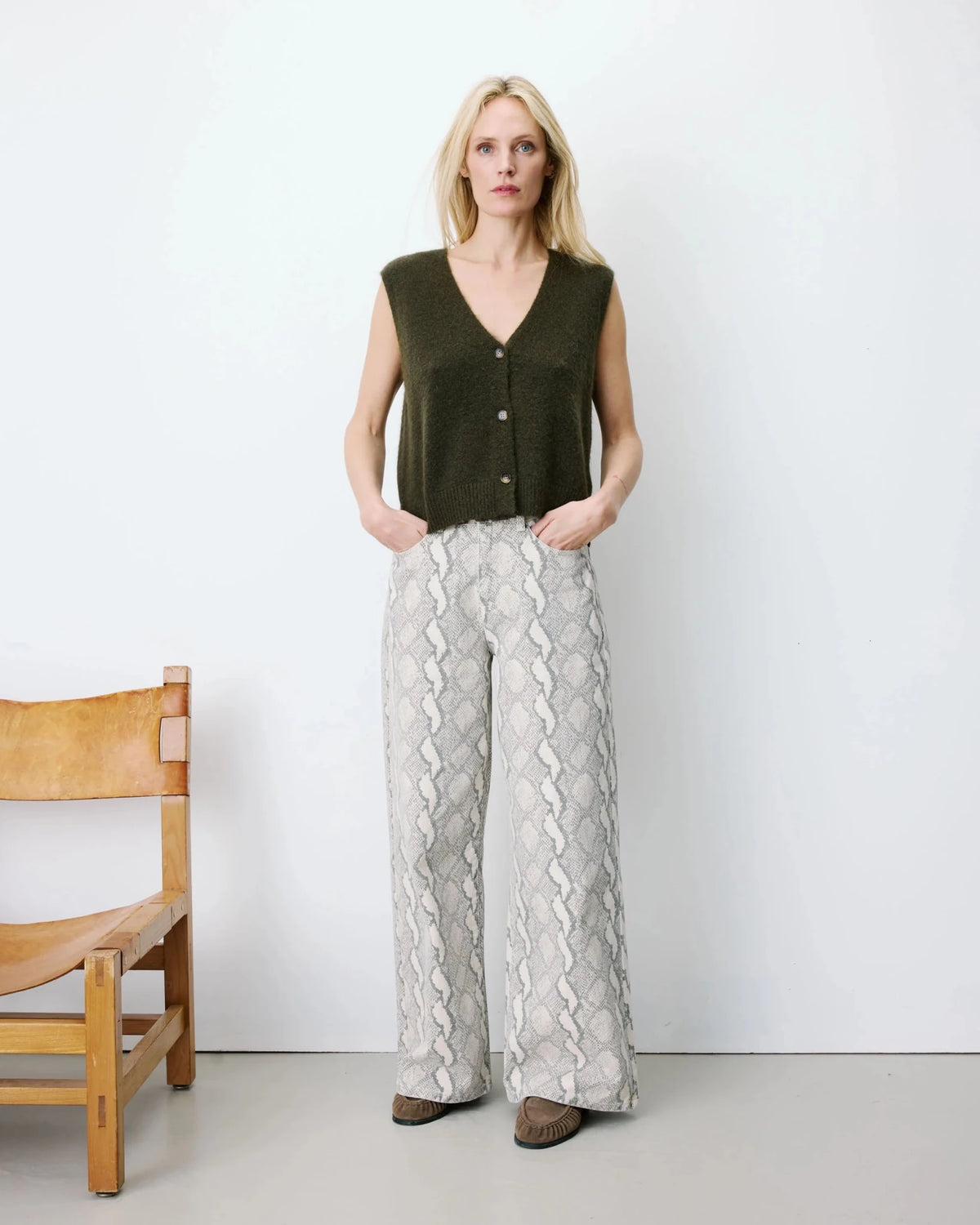 picture of Grace & Mila NARS Knit Tank W/Buttons - Khaki - Number Two - womens - fashion - clothing - Grace & Mila 3