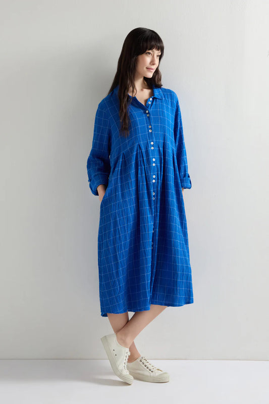 Sahara Stitched Grid Check Dress Periwinkle Blue White