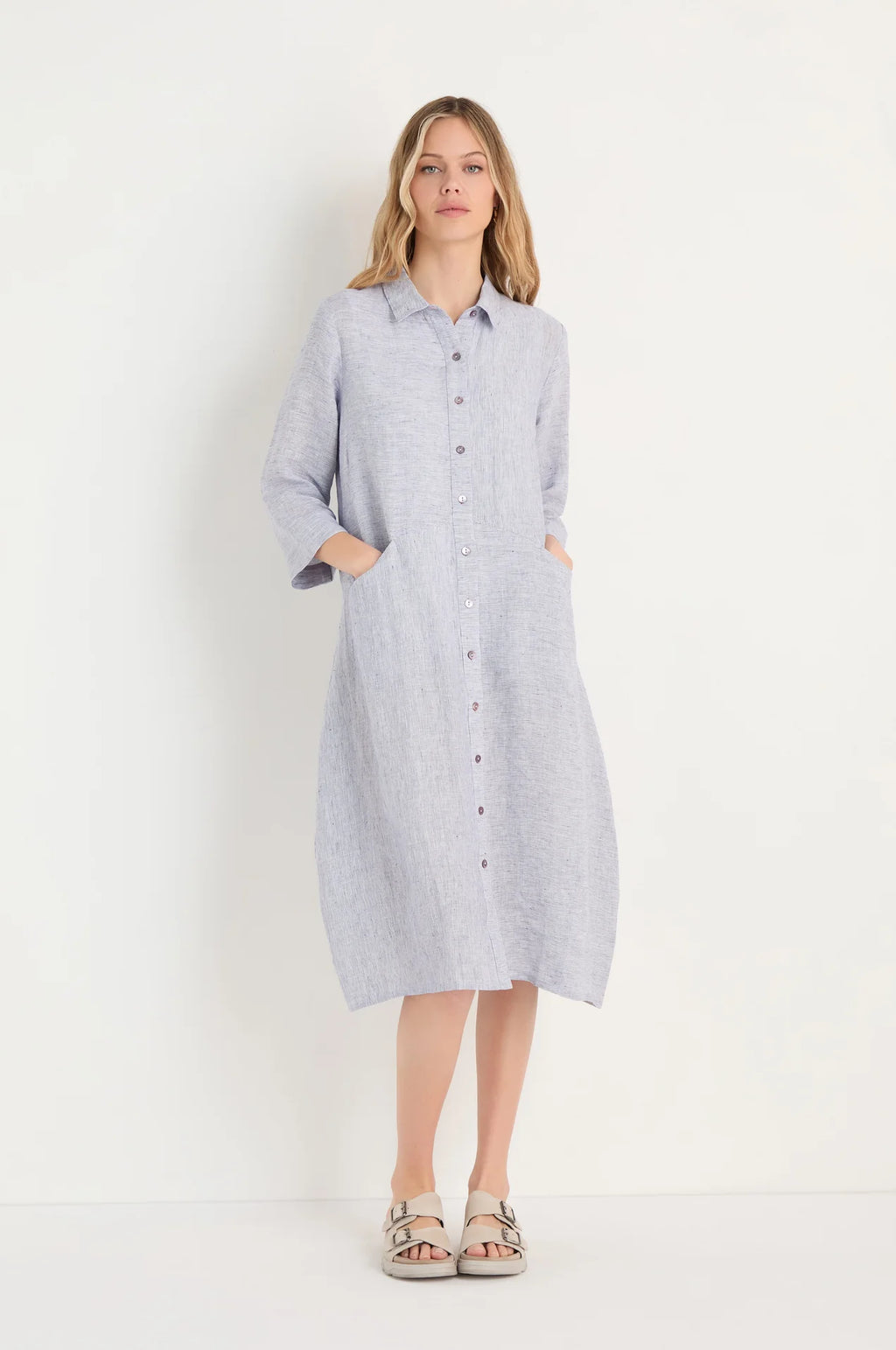 picture of Sahara Ticking Linen Shirt Dress - Blueberry/White - Number Two - womens - fashion - clothing - Sahara 2