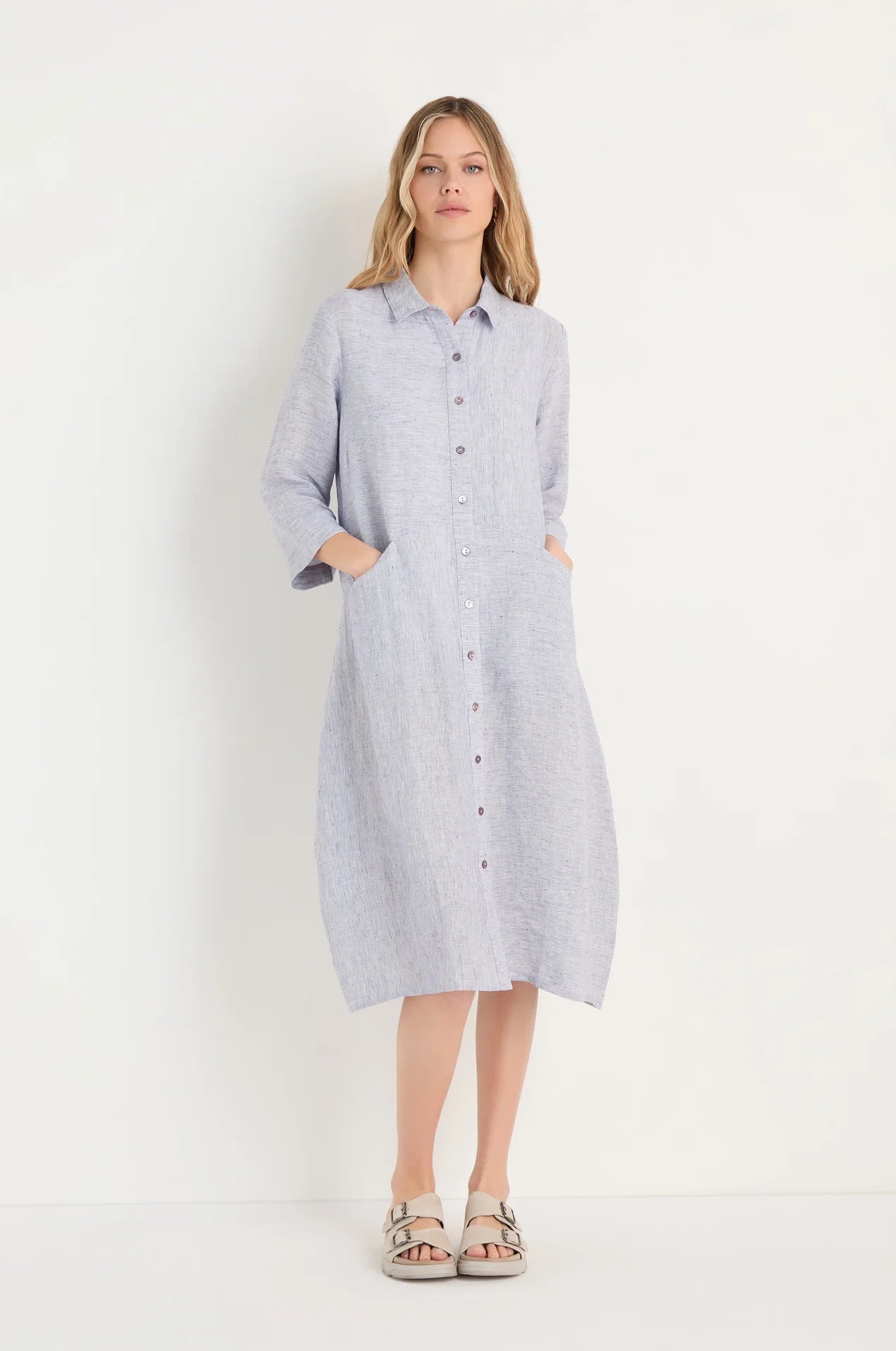 picture of Sahara Ticking Linen Shirt Dress - Blueberry/White - Number Two - womens - fashion - clothing - Sahara 2