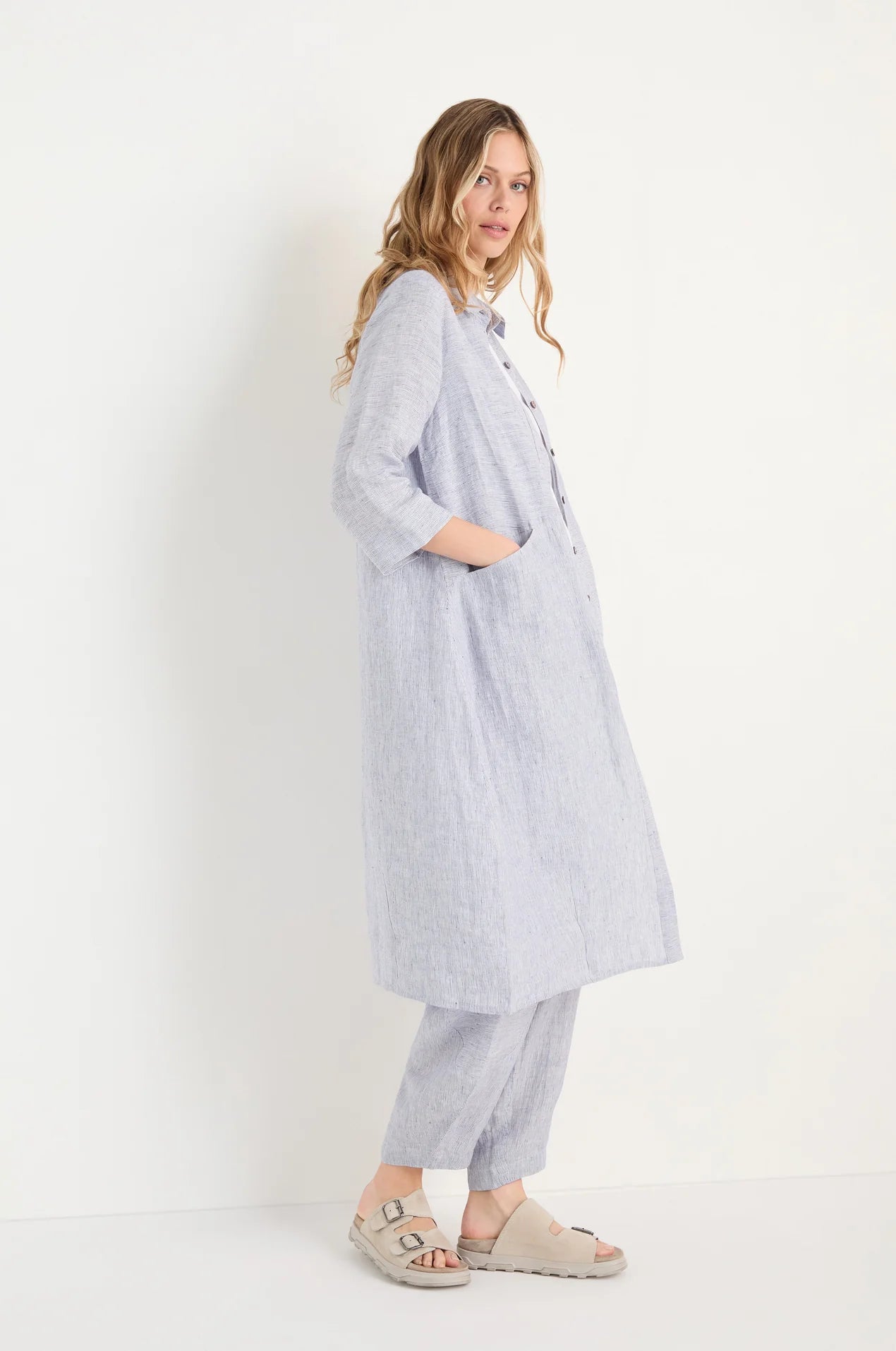 picture of Sahara Ticking Linen Shirt Dress - Blueberry/White - Number Two - womens - fashion - clothing - Sahara 4