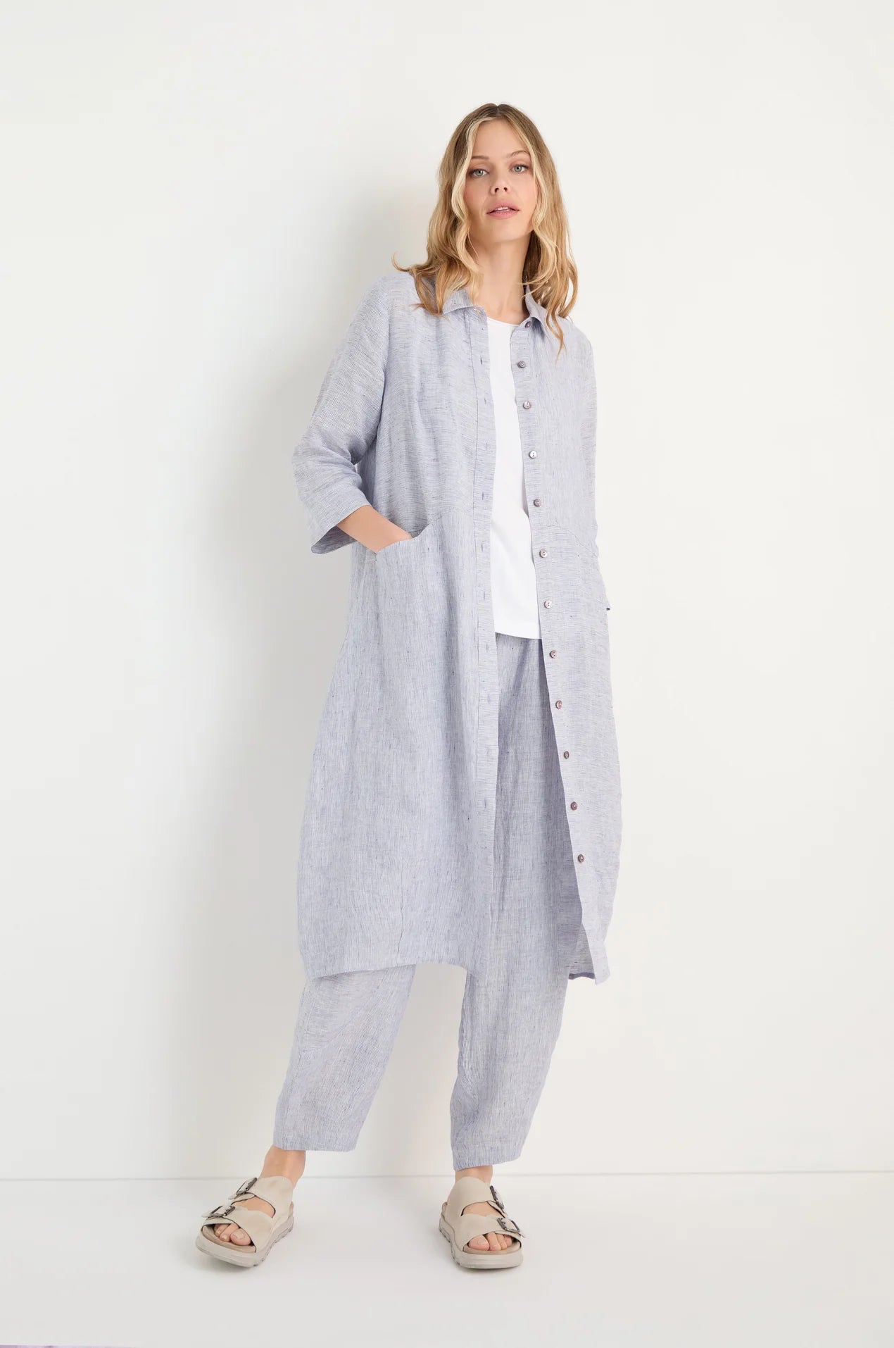 picture of Sahara Ticking Linen Shirt Dress - Blueberry/White - Number Two - womens - fashion - clothing - Sahara 1