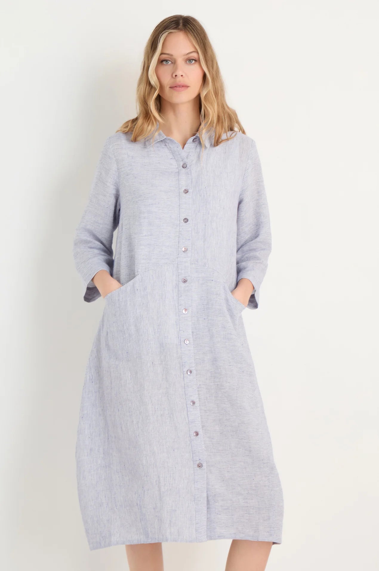 picture of Sahara Ticking Linen Shirt Dress - Blueberry/White - Number Two - womens - fashion - clothing - Sahara 6