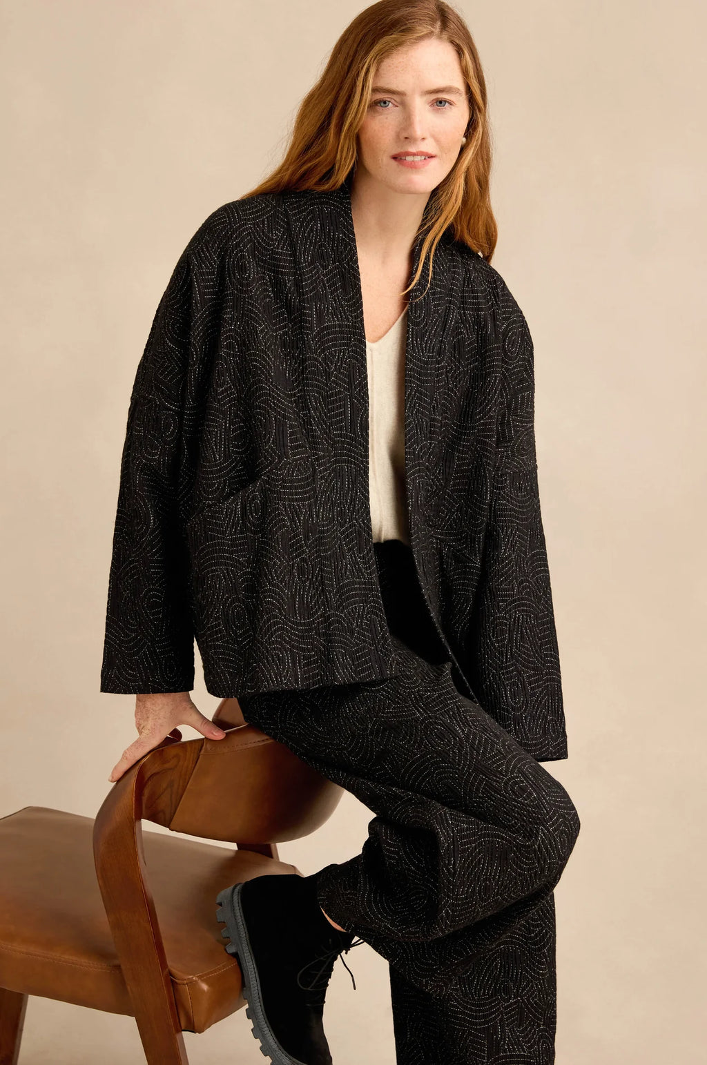 Sahara Stitched Jacquard Jacket - Black
