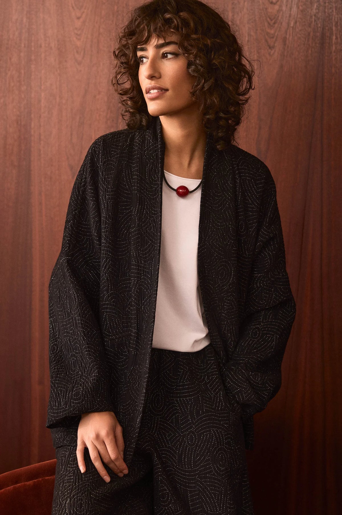 Sahara Stitched Jacquard Jacket - Black