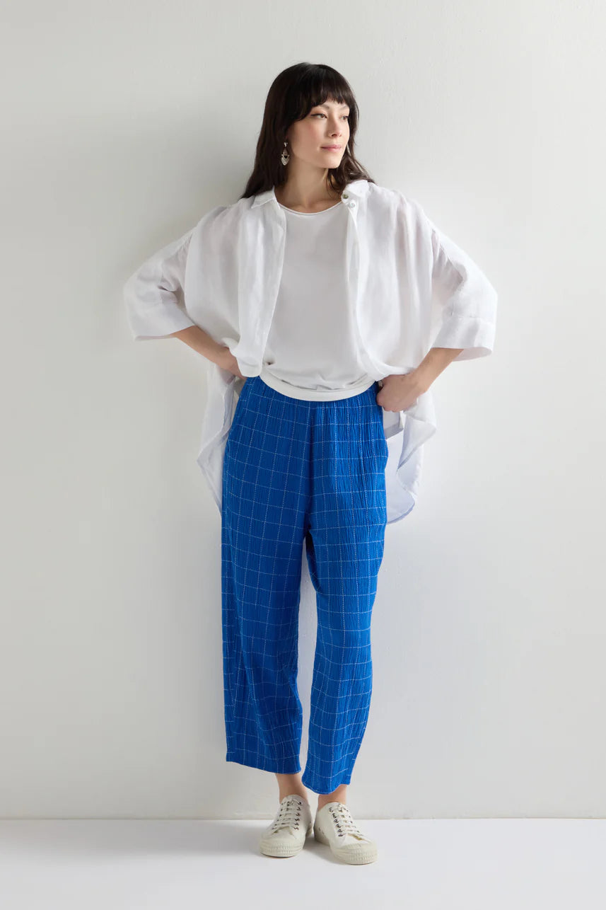 Sahara Stitched Grid Check Bubble Trouser Periwinkle Blue White