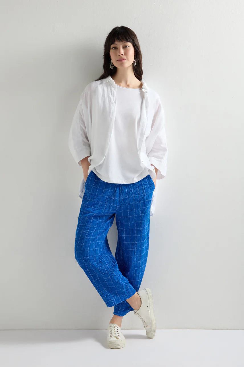 Sahara Stitched Grid Check Bubble Trouser Periwinkle Blue White