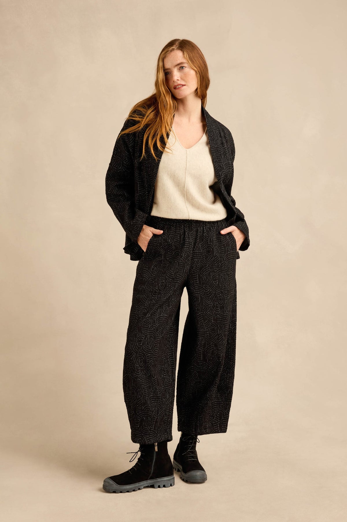 Sahara Stitched Jacquard Bubble Trouser - Black