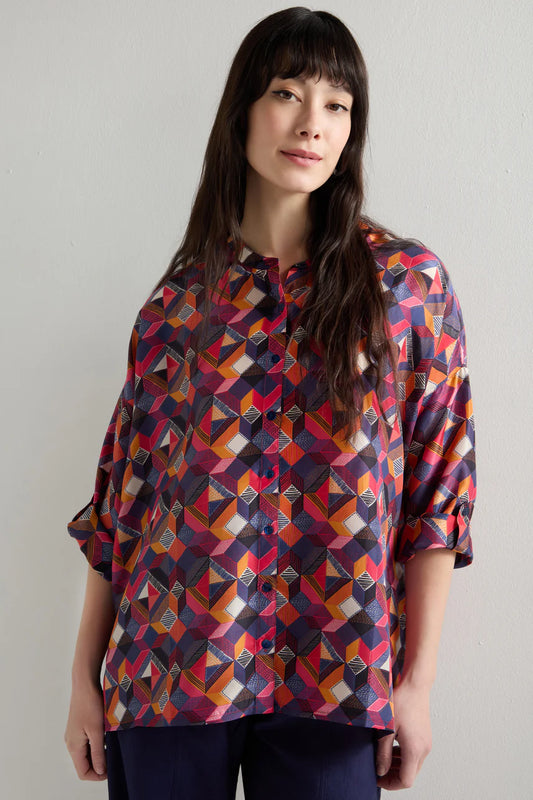 Sahara Small Stitched Squares Silk Shirt Multi