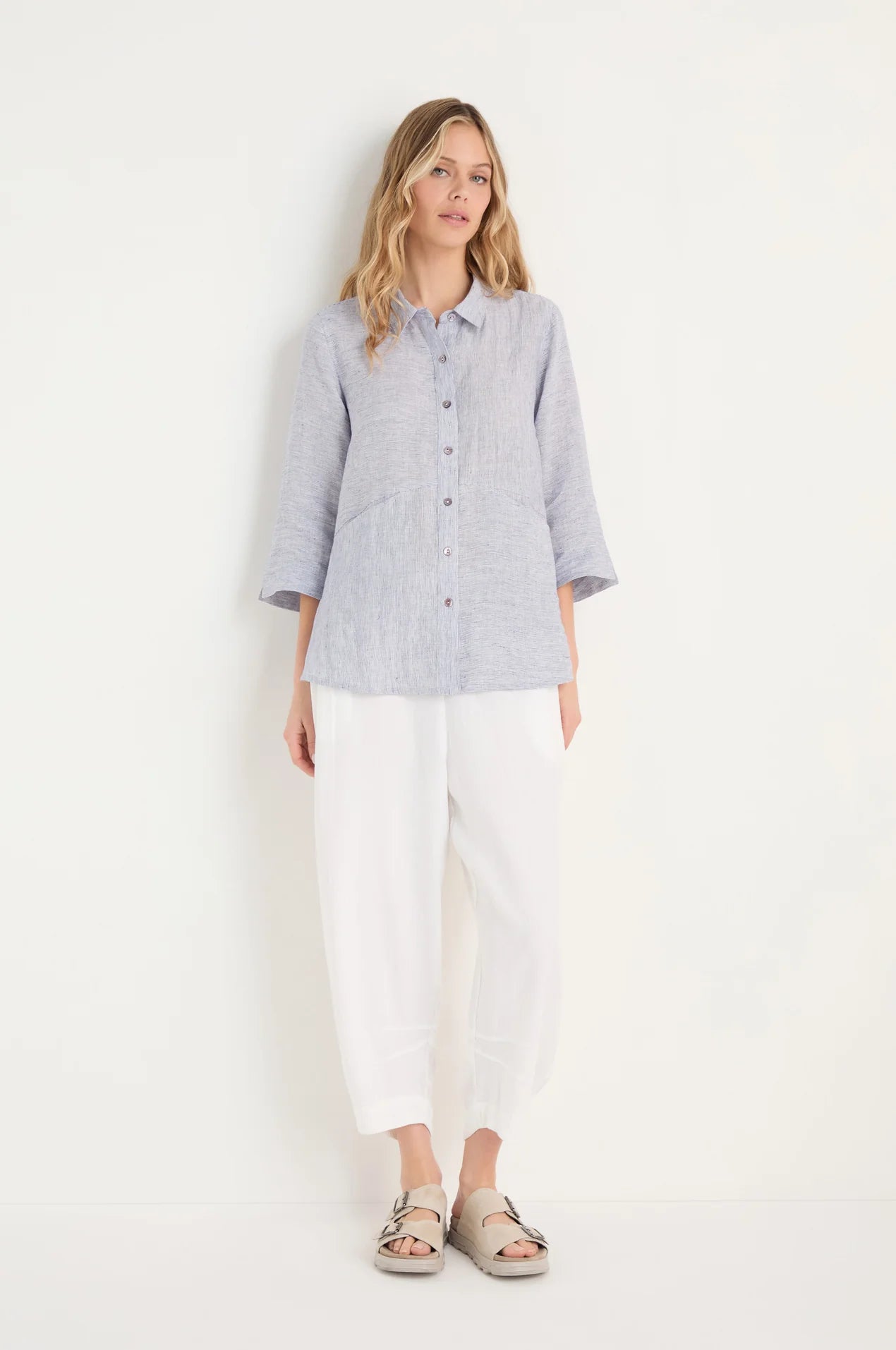 picture of Sahara Ticking Linen Shirt - Blueberry/White - Number Two - womens - fashion - clothing - Sahara 3