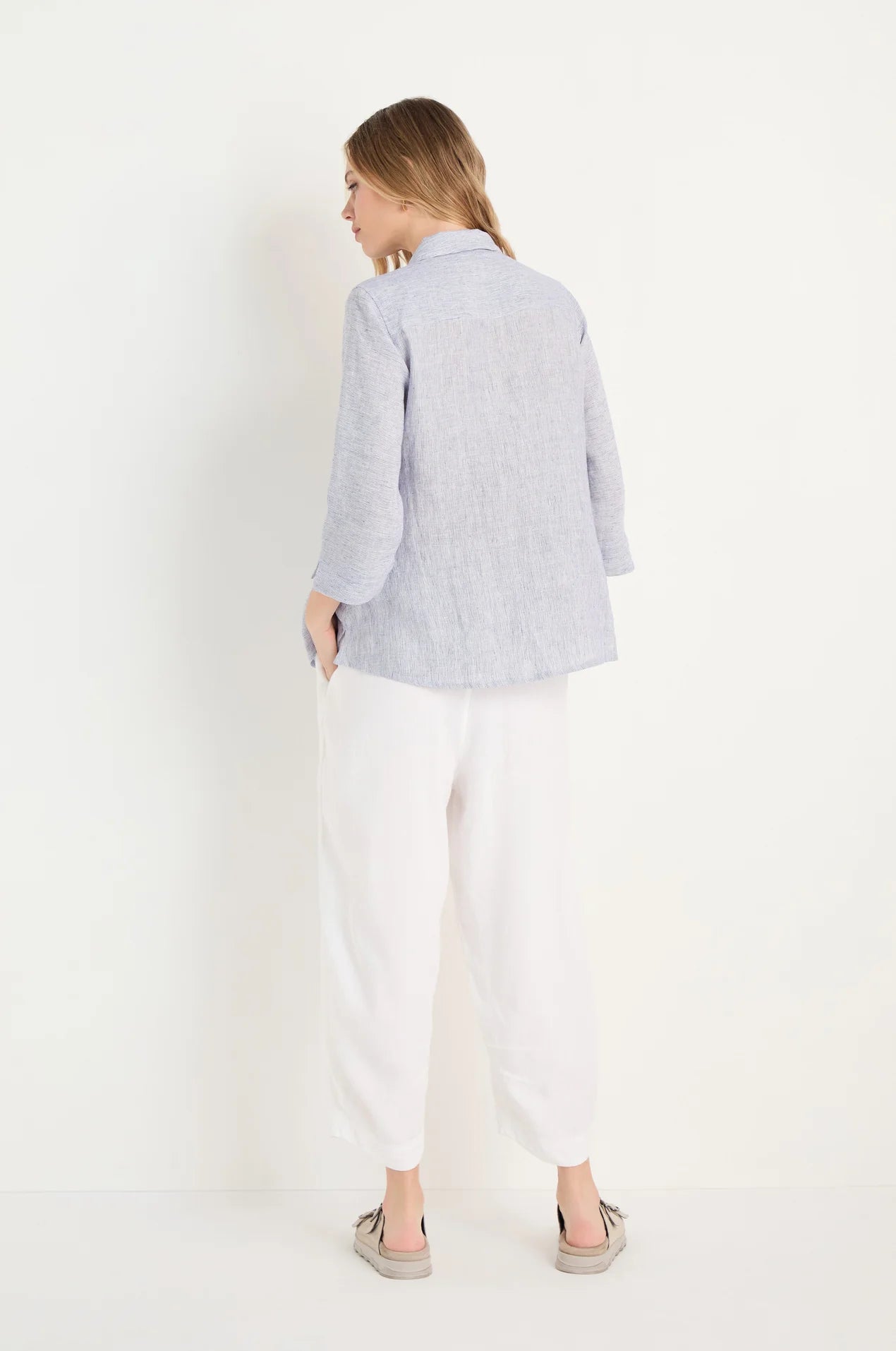 picture of Sahara Ticking Linen Shirt - Blueberry/White - Number Two - womens - fashion - clothing - Sahara 4