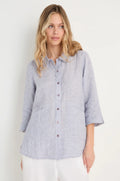 picture of Sahara Ticking Linen Shirt - Blueberry/White - Number Two - womens - fashion - clothing - Sahara 1