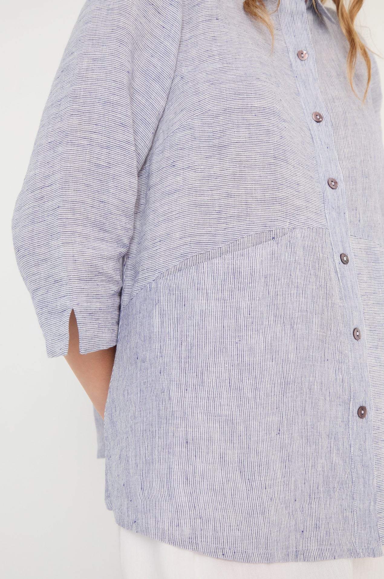 picture of Sahara Ticking Linen Shirt - Blueberry/White - Number Two - womens - fashion - clothing - Sahara 5