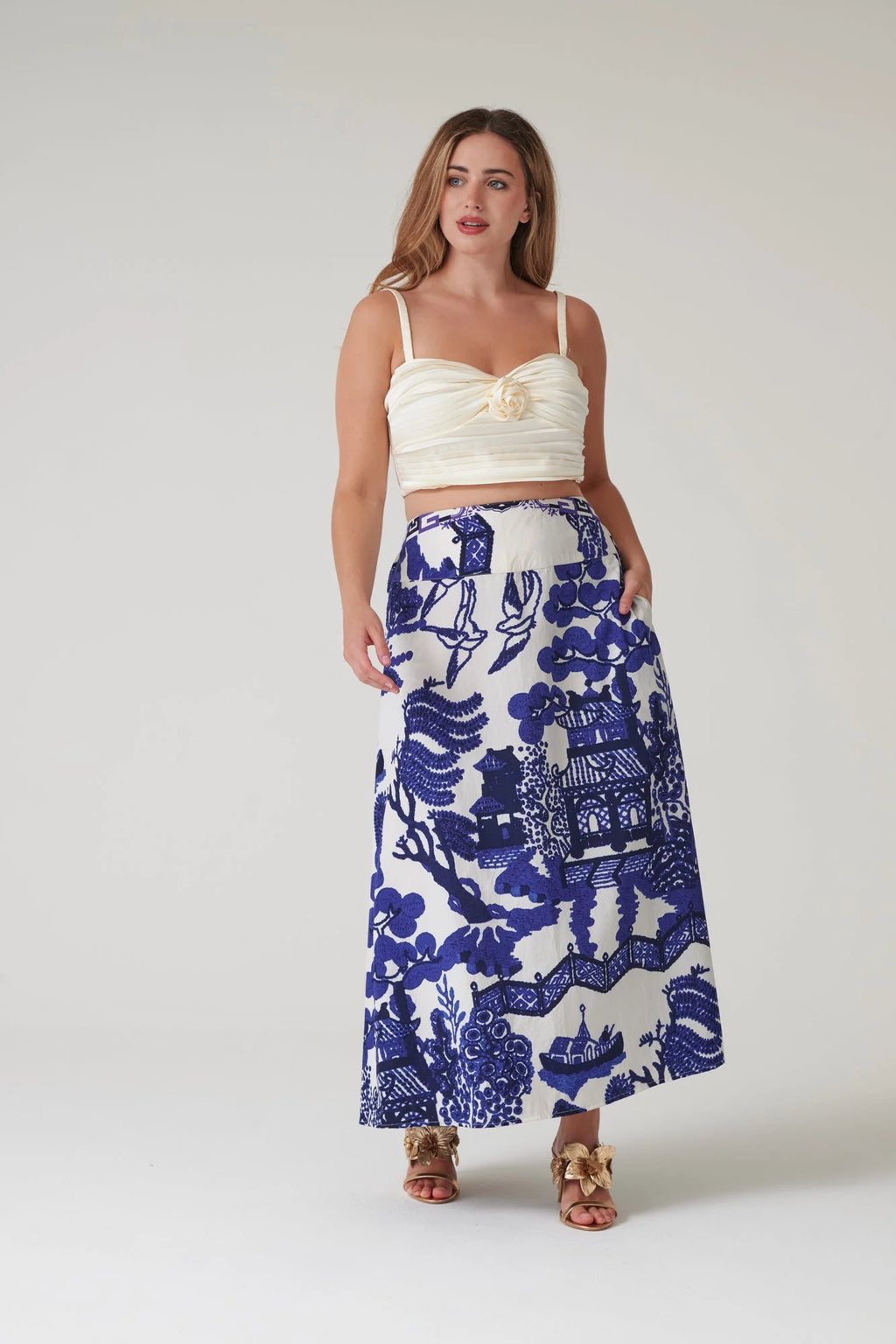picture of One Hundred Stars Giant Willow A - Line Maxi Skirt - Blue - Number Two - womens - fashion - clothing - One Hundred Stars 6