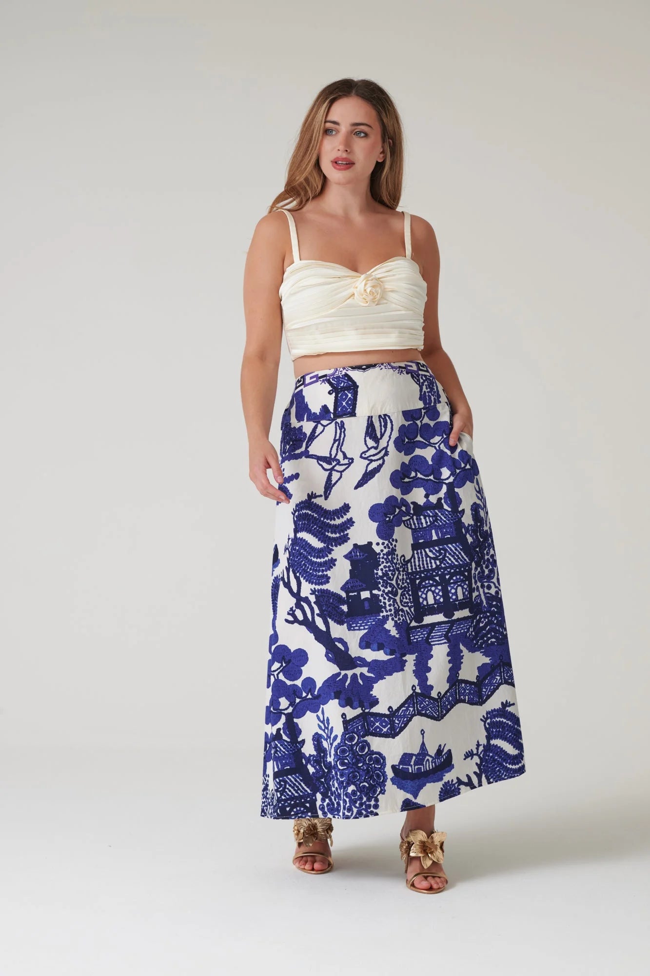 picture of One Hundred Stars Giant Willow A - Line Maxi Skirt - Blue - Number Two - womens - fashion - clothing - One Hundred Stars 6