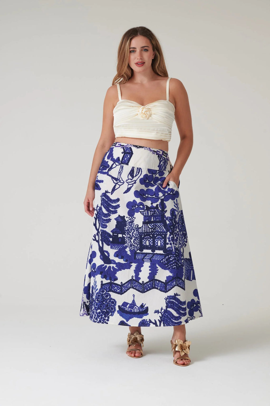 picture of One Hundred Stars Giant Willow A - Line Maxi Skirt - Blue - Number Two - womens - fashion - clothing - One Hundred Stars 4