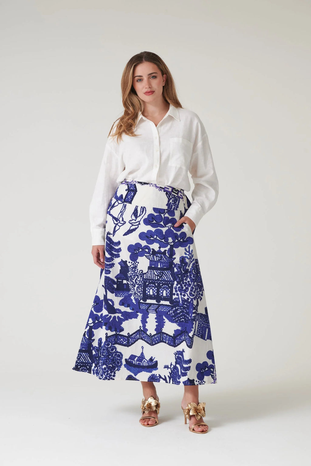picture of One Hundred Stars Giant Willow A - Line Maxi Skirt - Blue - Number Two - womens - fashion - clothing - One Hundred Stars 8