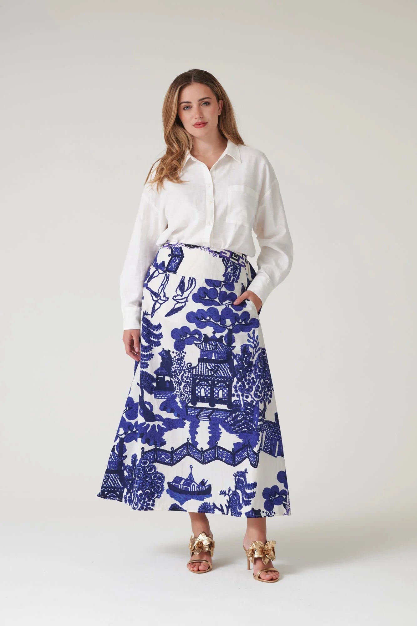 picture of One Hundred Stars Giant Willow A - Line Maxi Skirt - Blue - Number Two - womens - fashion - clothing - One Hundred Stars 8