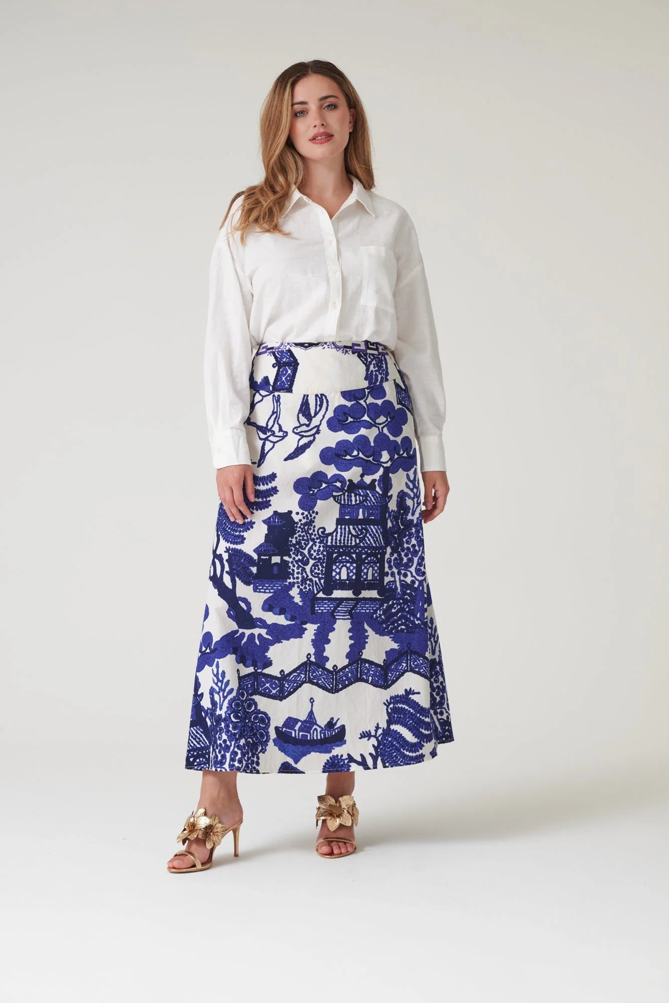 picture of One Hundred Stars Giant Willow A - Line Maxi Skirt - Blue - Number Two - womens - fashion - clothing - One Hundred Stars 7