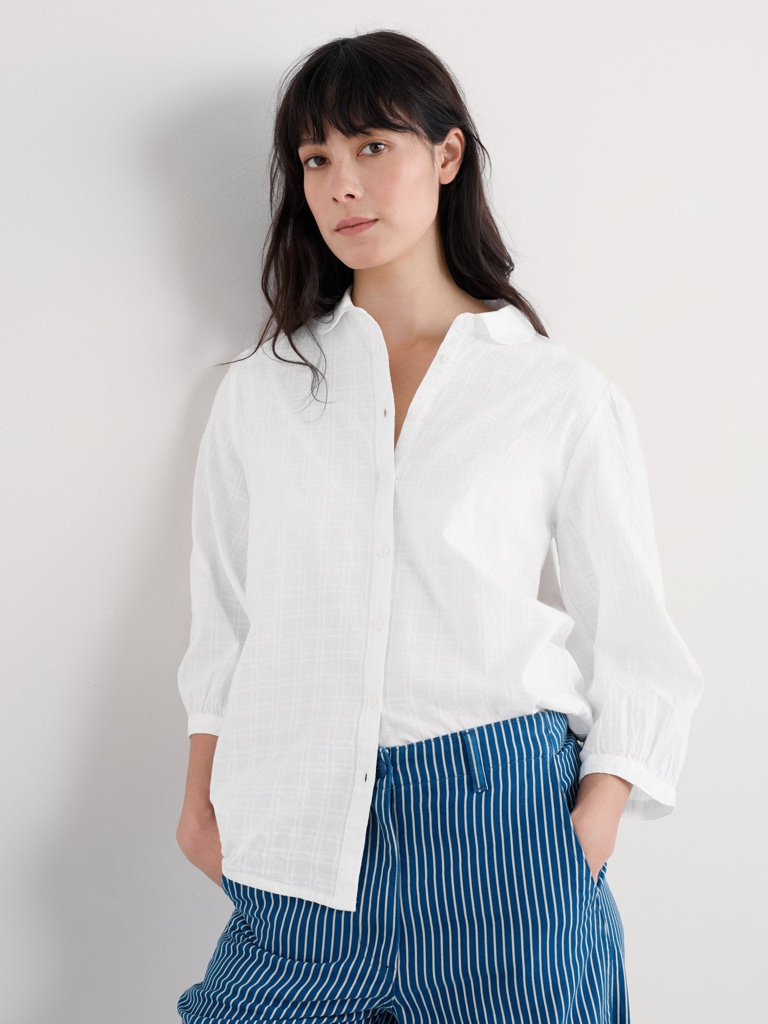 picture of Seasalt Hope Cottage Organic Cotton Check Blouse Salt - Number Two - womens - fashion - ethical - clothing -