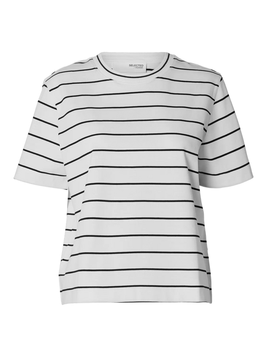 Selected Femme Essential SS Striped Boxy Tee Bright White Black Stripe