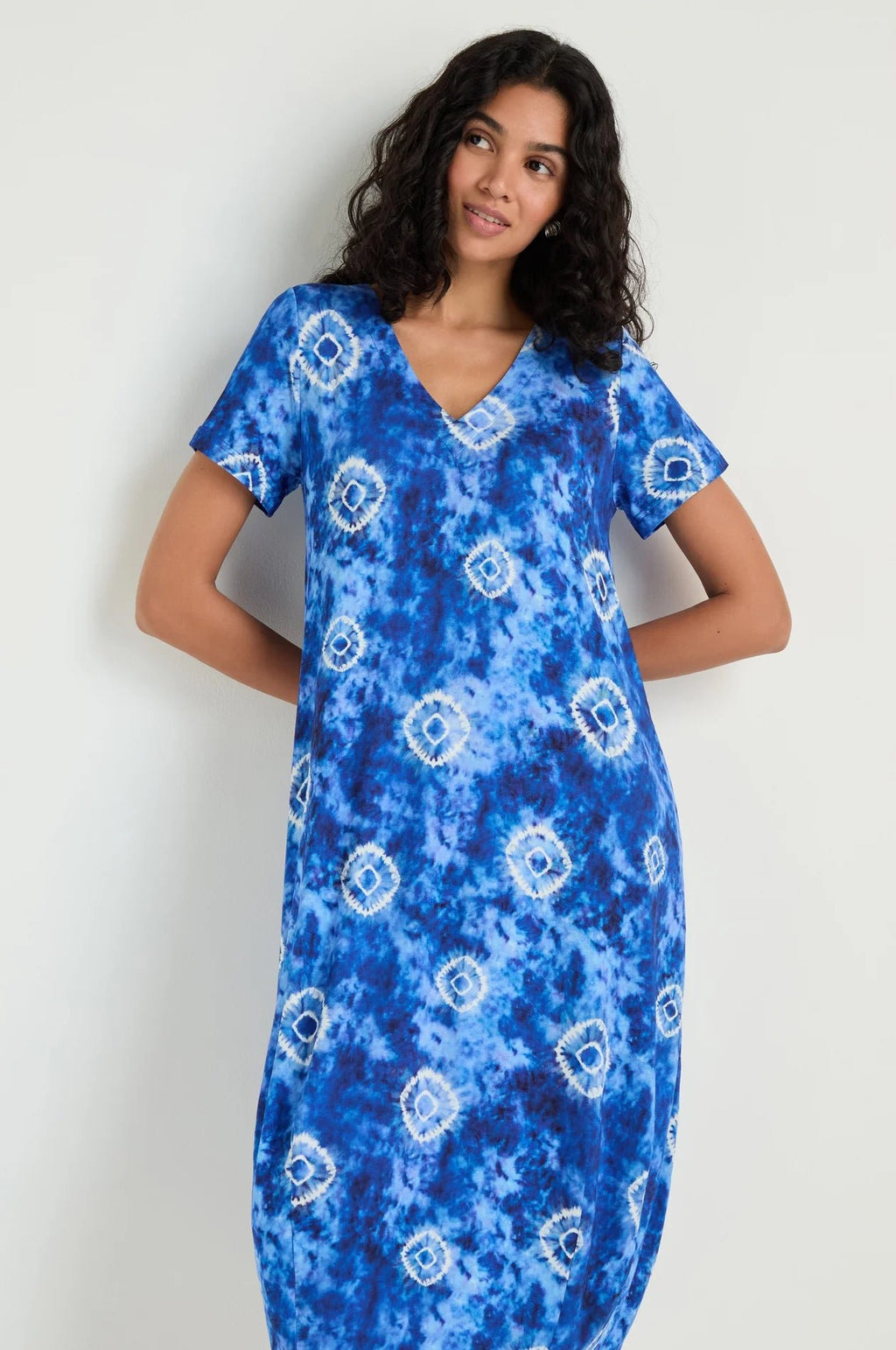 picture of Sahara Tie Die Circles Jersey Bubble Dress - Blue/White - Number Two - womens - fashion - clothing - Sahara 2