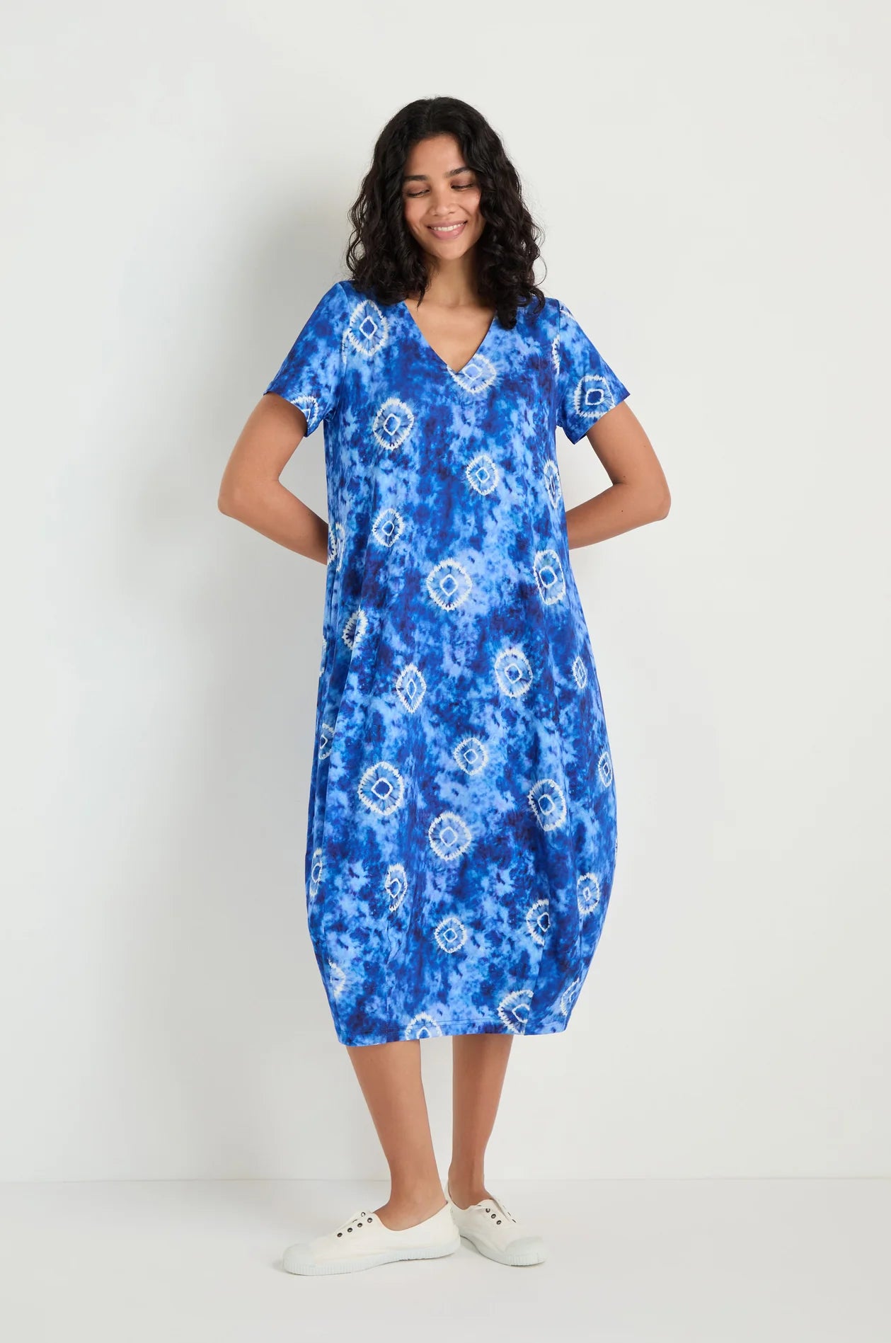 picture of Sahara Tie Die Circles Jersey Bubble Dress - Blue/White - Number Two - womens - fashion - clothing - Sahara 1