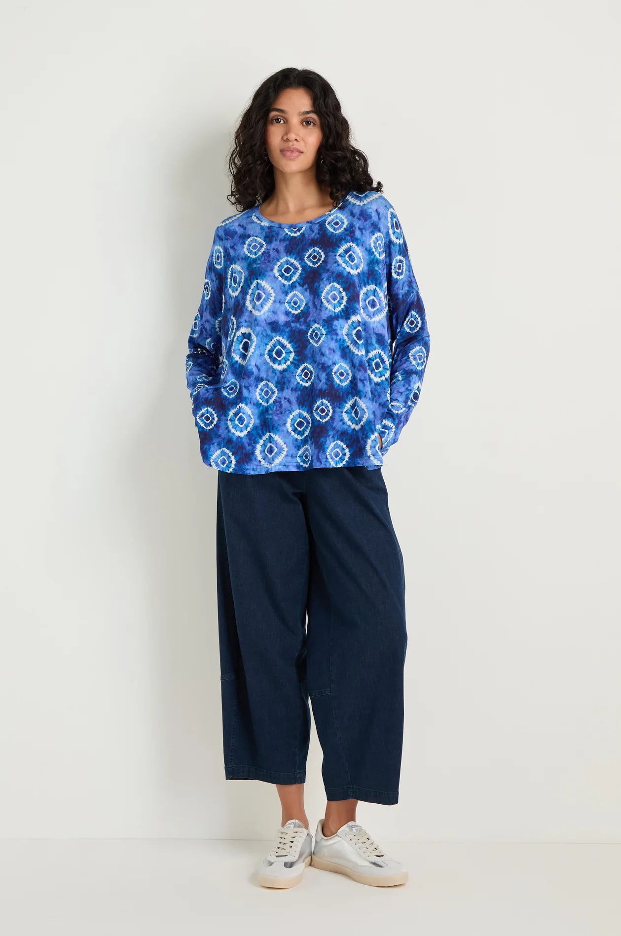 picture of Sahara Tie Dye Circles Boxy Pocker Top - Blue White - Number Two - womens - fashion - clothing - Sahara 2