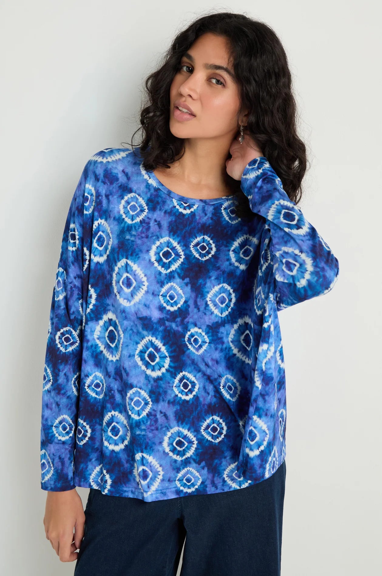 picture of Sahara Tie Dye Circles Boxy Pocker Top - Blue White - Number Two - womens - fashion - clothing - Sahara 4