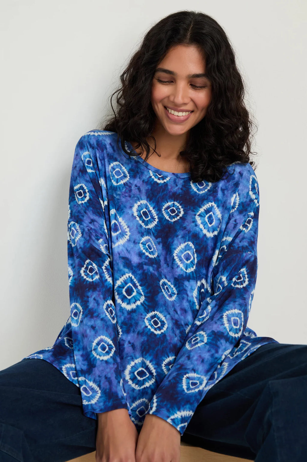 picture of Sahara Tie Dye Circles Boxy Pocker Top - Blue White - Number Two - womens - fashion - clothing - Sahara 1