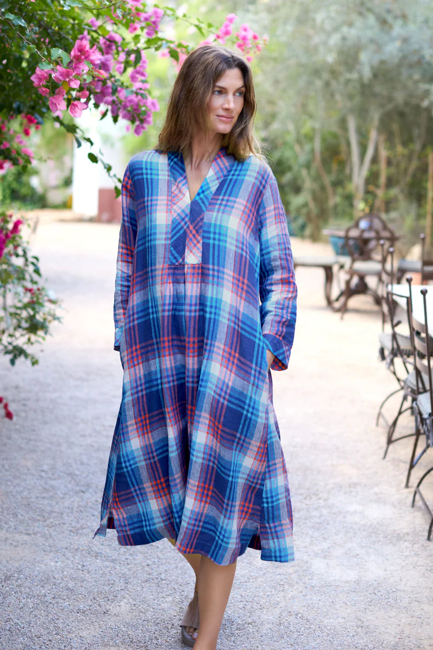 Sahara Linen Check Placket Dress Multi