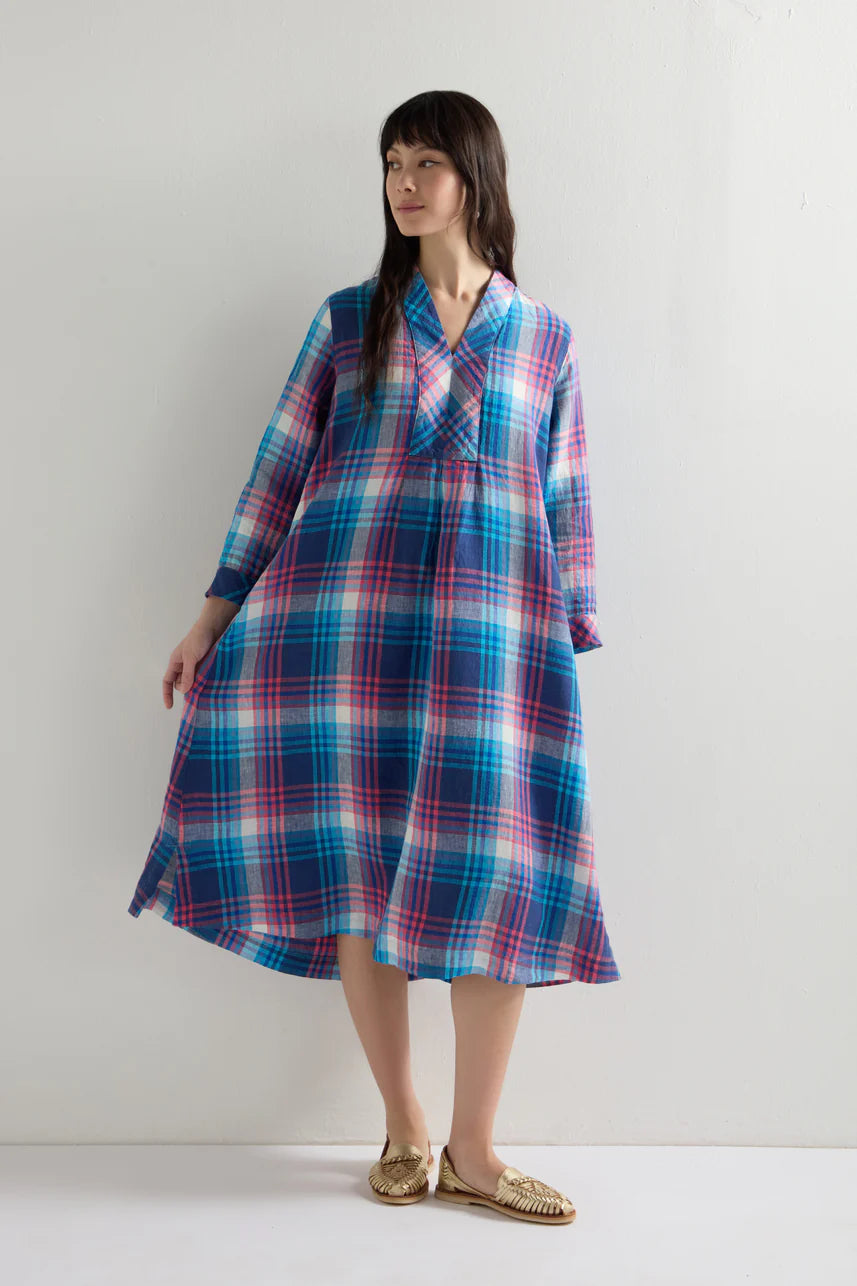 Sahara Linen Check Placket Dress Multi