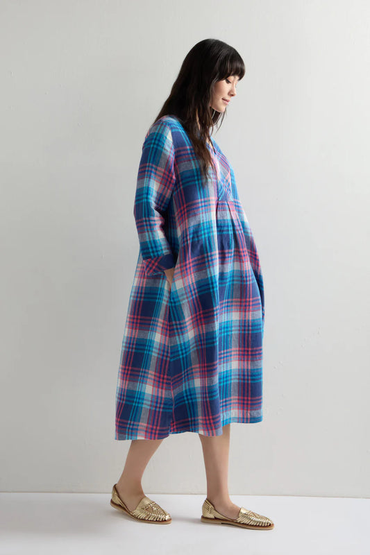 Sahara Linen Check Placket Dress Multi