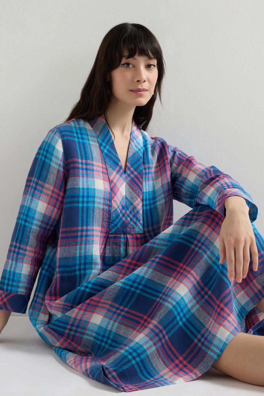Sahara Linen Check Placket Dress Multi