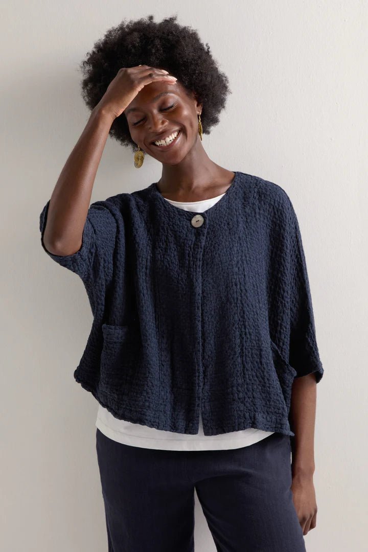 Sahara Waffle Linen Boxy Jacket Night
