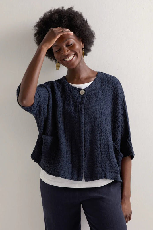 Sahara Waffle Linen Boxy Jacket Night