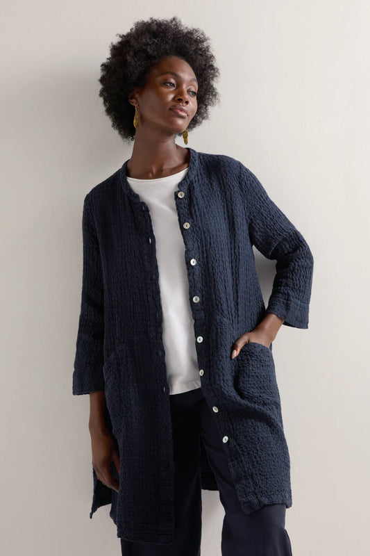 Sahara Waffle Linen Long Jacket Night