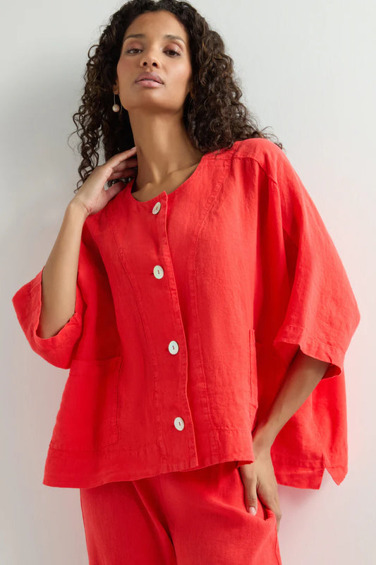 Sahara Organza Linen Relaxed Jacket Scarlet