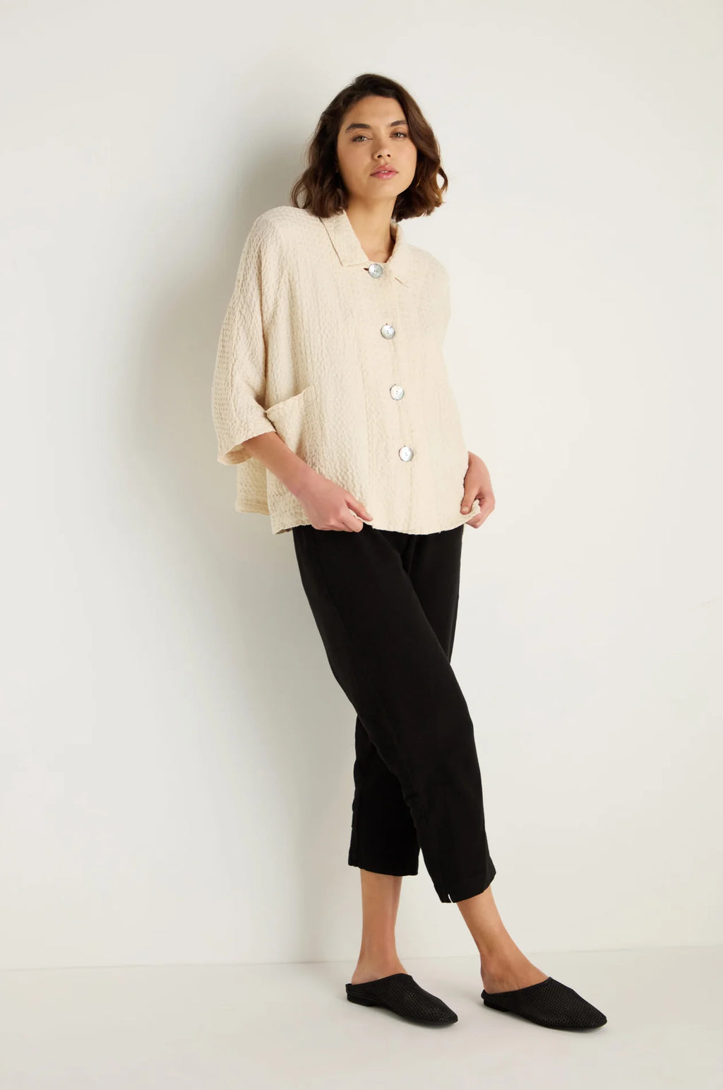 picture of Sahara Waffle Linen Boxy Jacket - Ecru - Number Two - womens - fashion - clothing - Sahara 5