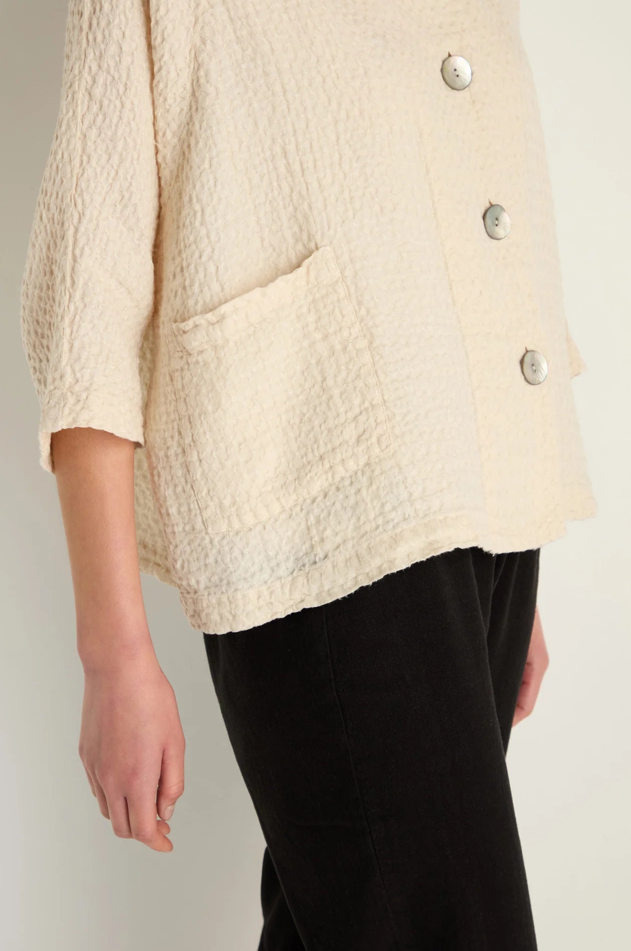 picture of Sahara Waffle Linen Boxy Jacket - Ecru - Number Two - womens - fashion - clothing - Sahara 3