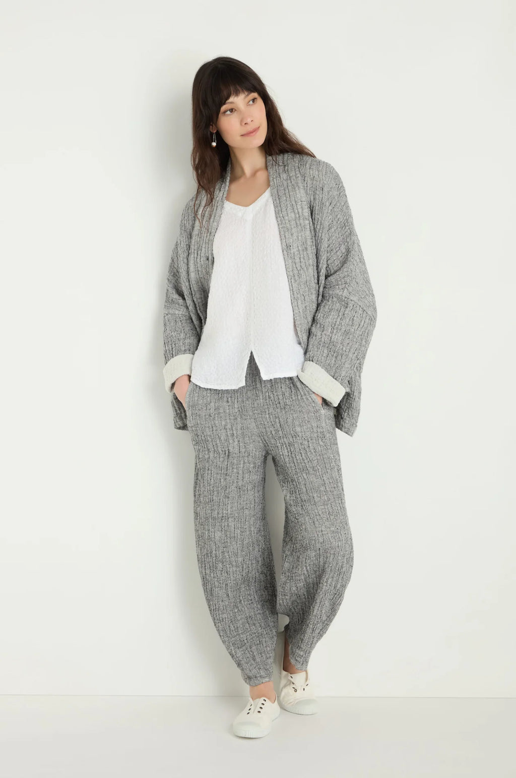 picture of Sahara Crinkle Double Face Linen Bubble Trousers - Black/White - Number Two - womens - clothing - Sahara 1