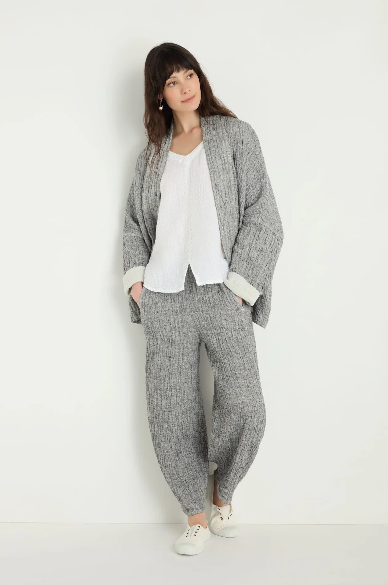 picture of Sahara Crinkle Double Face Linen Bubble Trousers - Black/White - Number Two - womens - clothing - Sahara 1