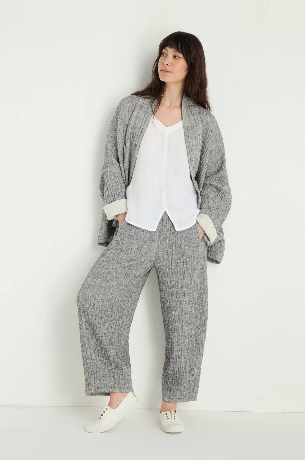 picture of Sahara Crinkle Double Face Linen Bubble Trousers - Black/White - Number Two - womens - clothing - Sahara 2