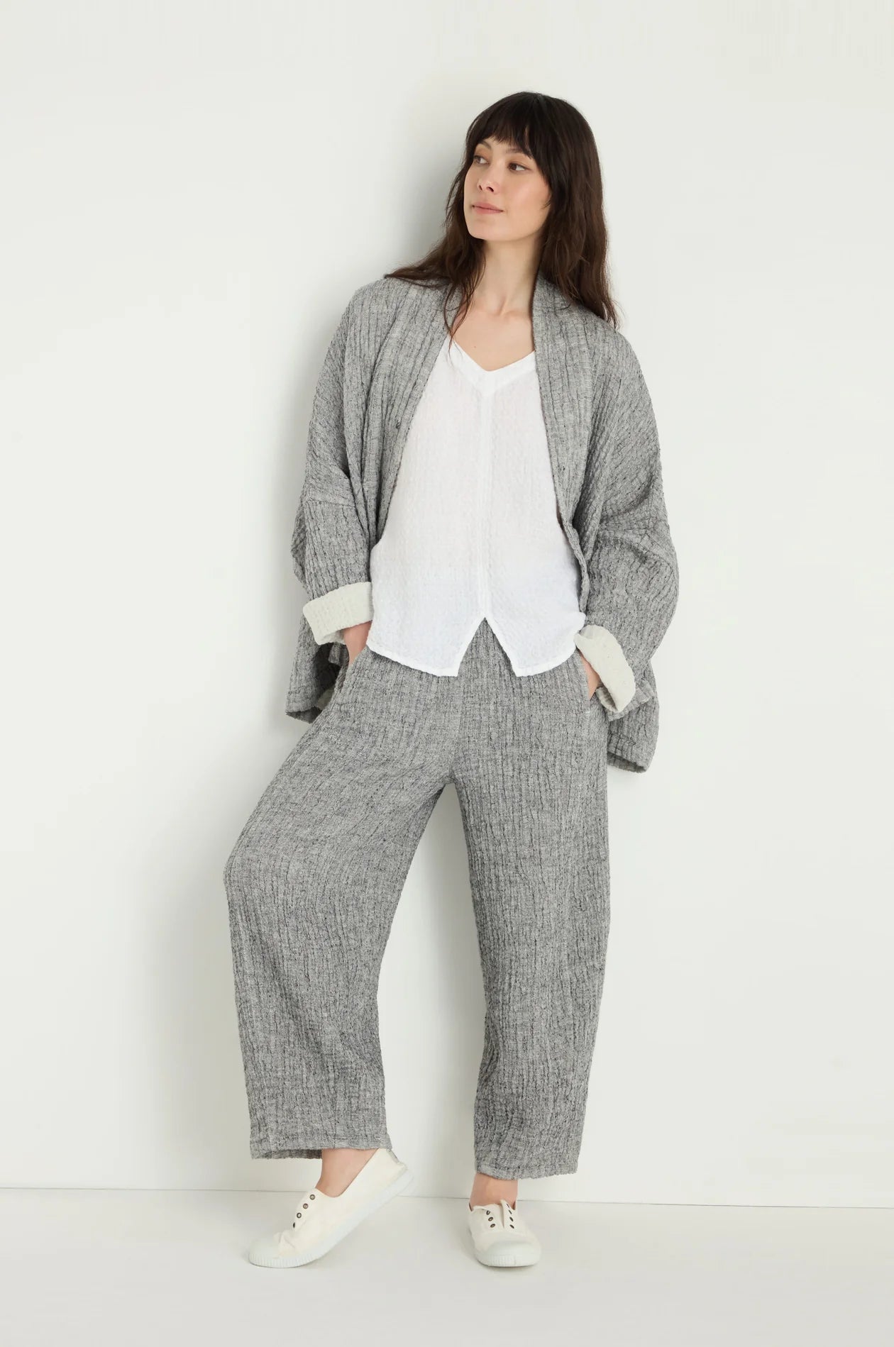 picture of Sahara Crinkle Double Face Linen Bubble Trousers - Black/White - Number Two - womens - clothing - Sahara 2