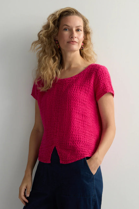 Sahara Waffle Linen Top Magenta